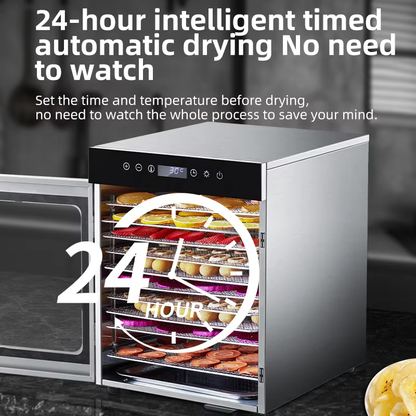 10-tray food dehydrator with 24-hour adjustable timer for automatic food drying