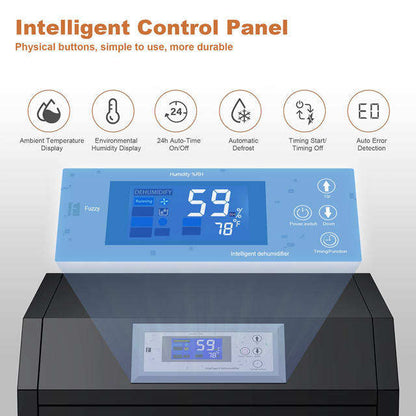 Industrial dehumidifier digital control panel with humidity display, timer and operating controls