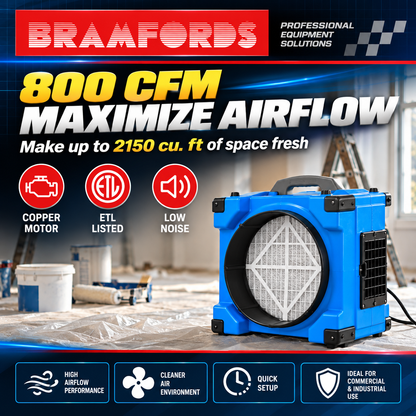 Commercial air scrubber operating in an indoor renovation area for high-capacity air filtration