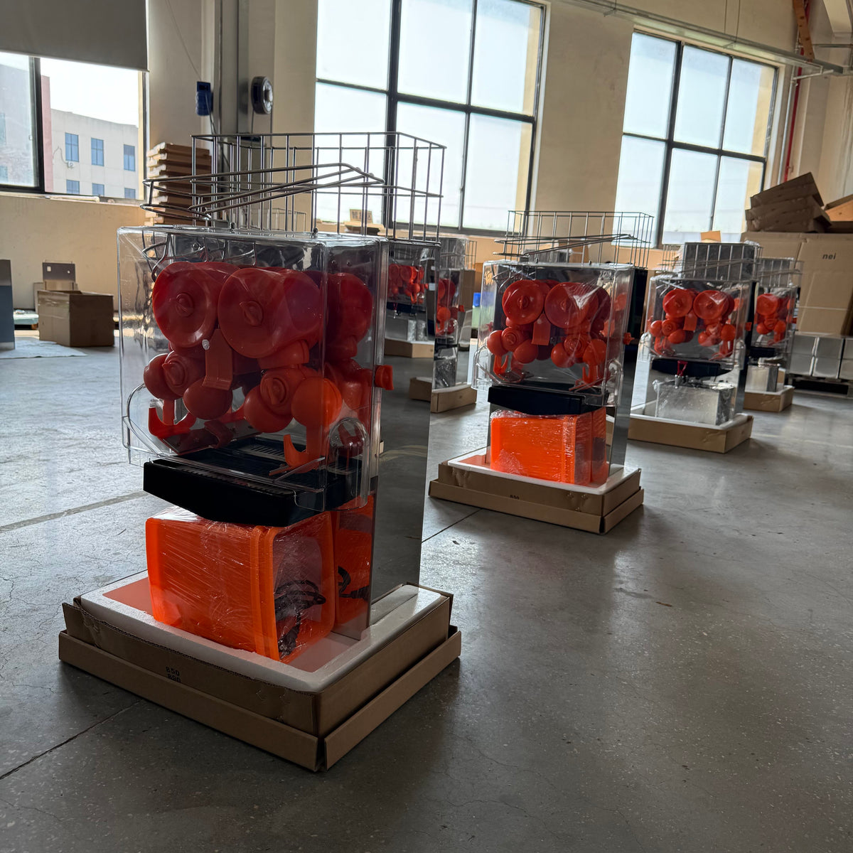 BKN-2000EH commercial orange juicer machines assembled in the manufacturing facility