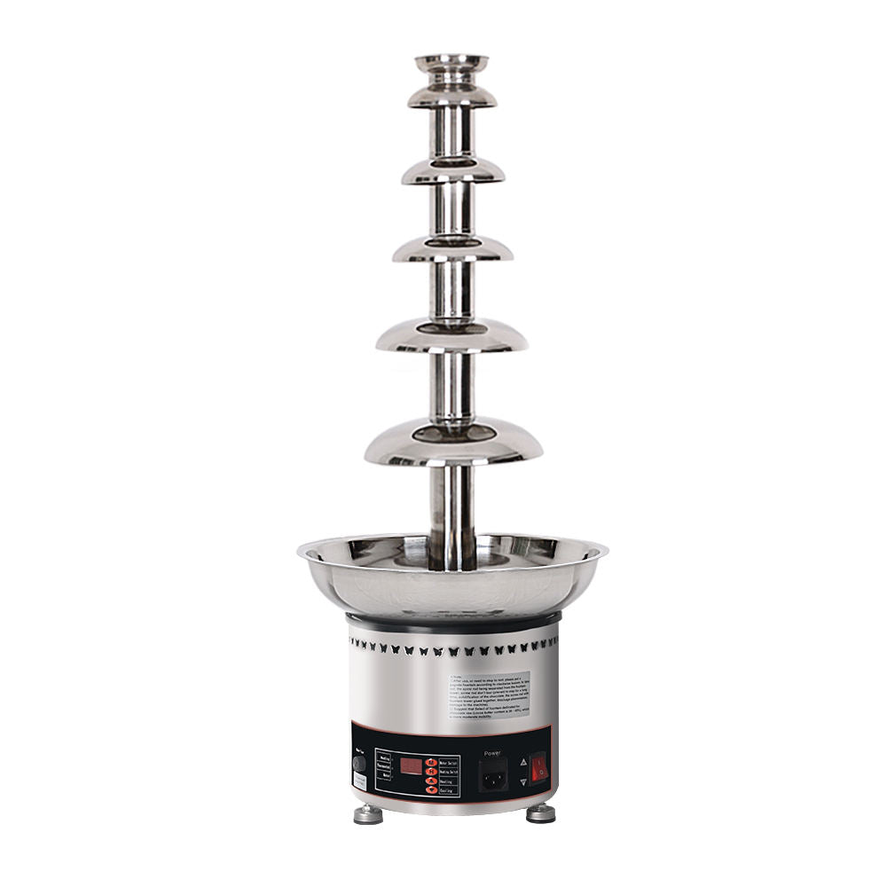 CF6N 6-tier commercial chocolate fountain with stainless steel basin and cascading tower