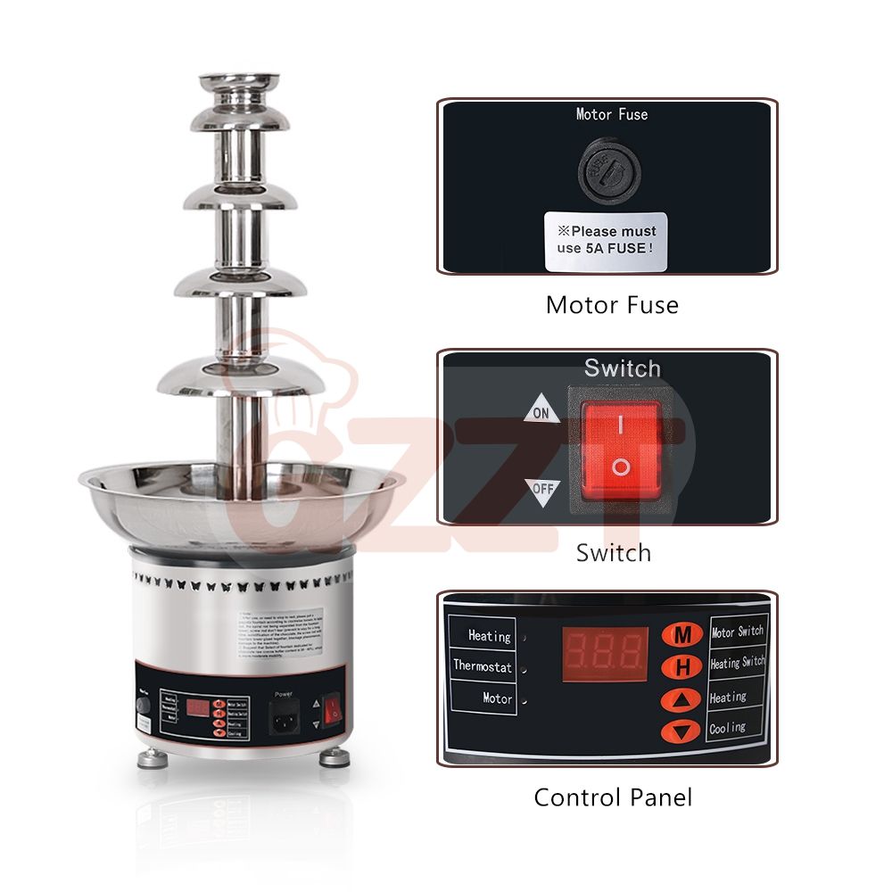 CF6N chocolate fountain control panel with motor, heating controls and fuse