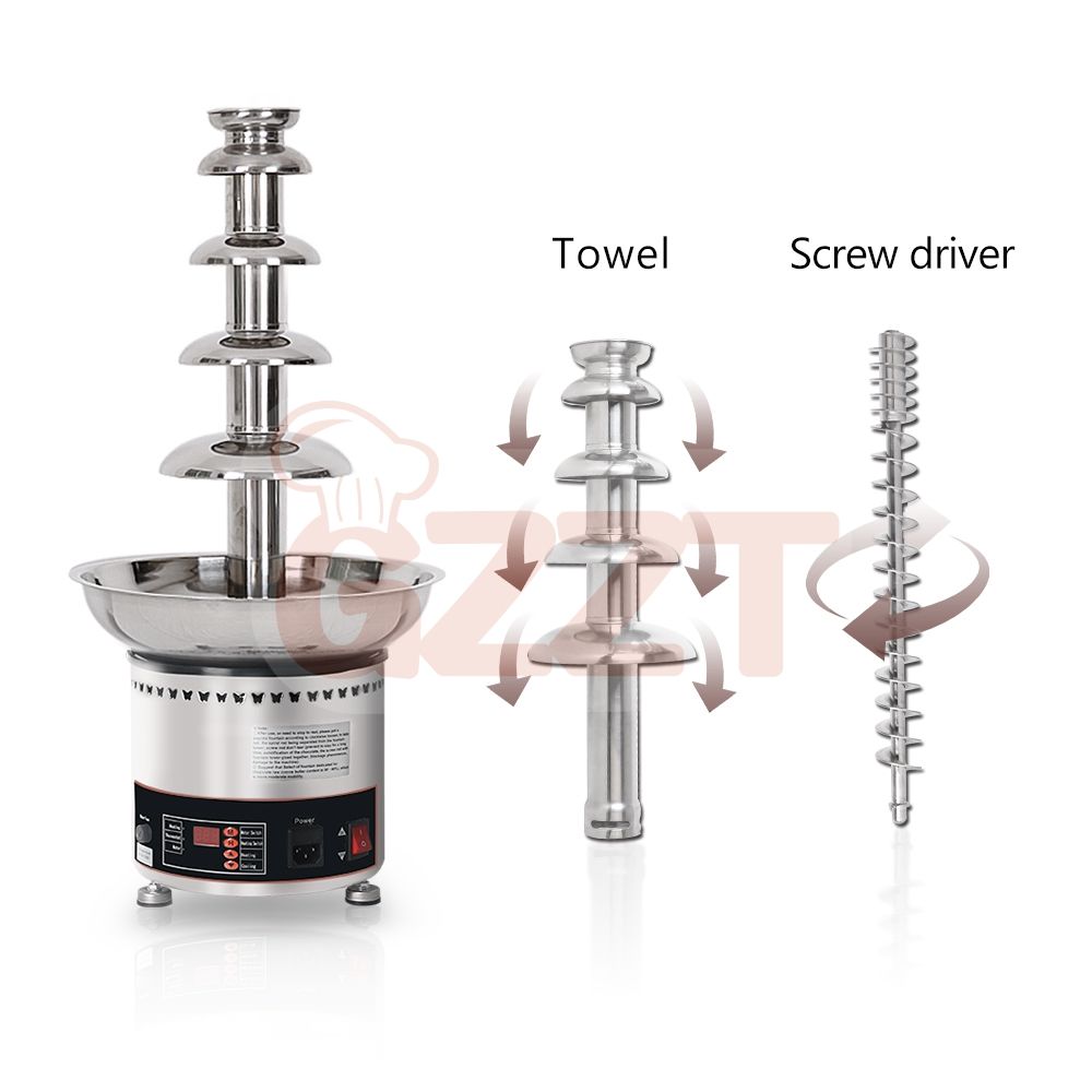 CF6N commercial chocolate fountain with six-tier tower components and accessories