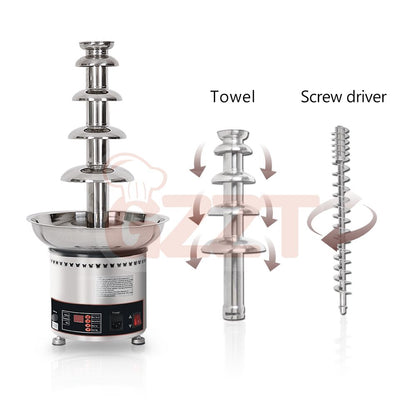 CF6N commercial chocolate fountain with six-tier tower components and accessories