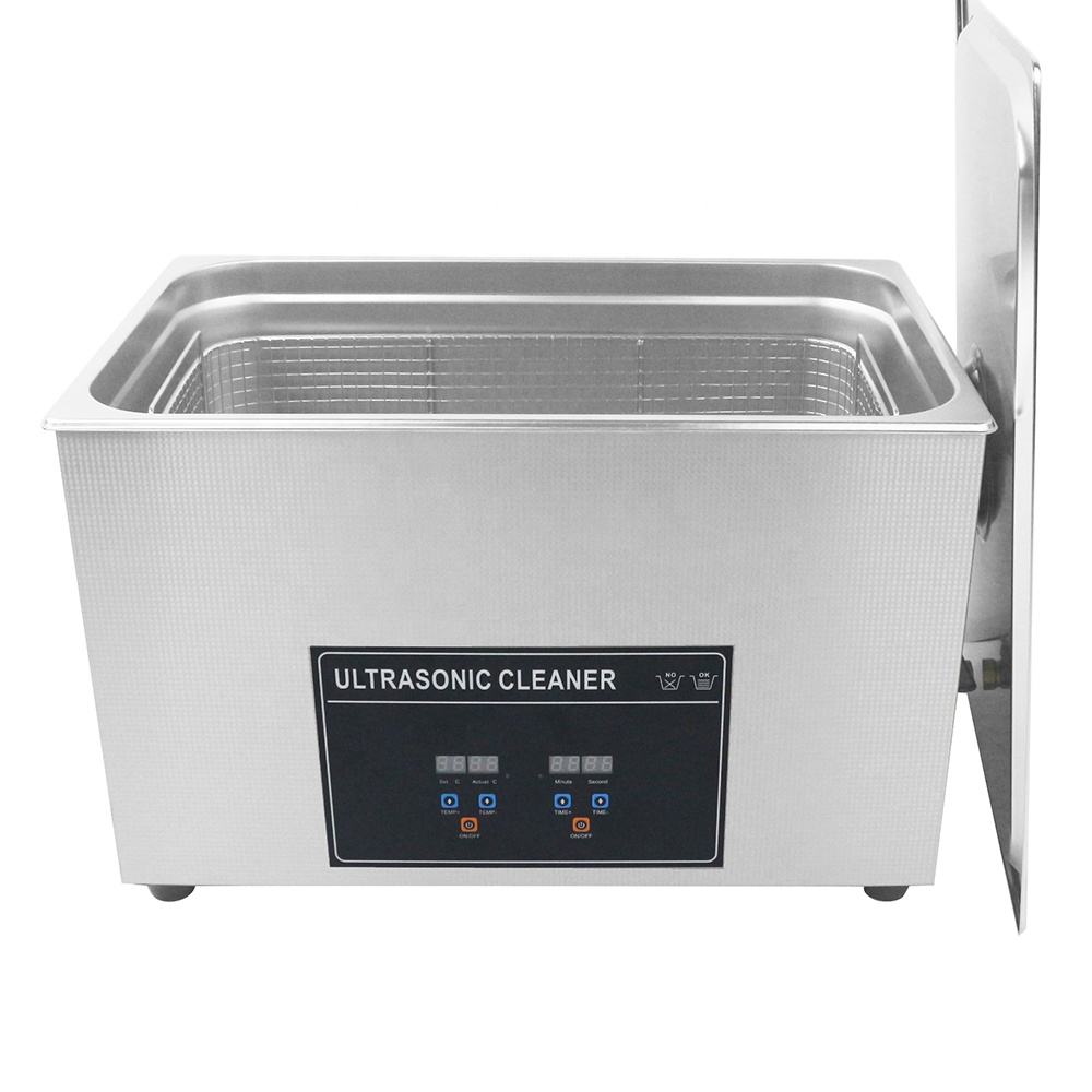 Front view of CJ-100S 30L ultrasonic cleaner with open tank and digital timer and temperature controls