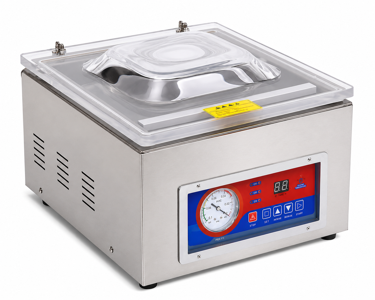Commercial vacuum food sealer machine with transparent lid and digital control panel