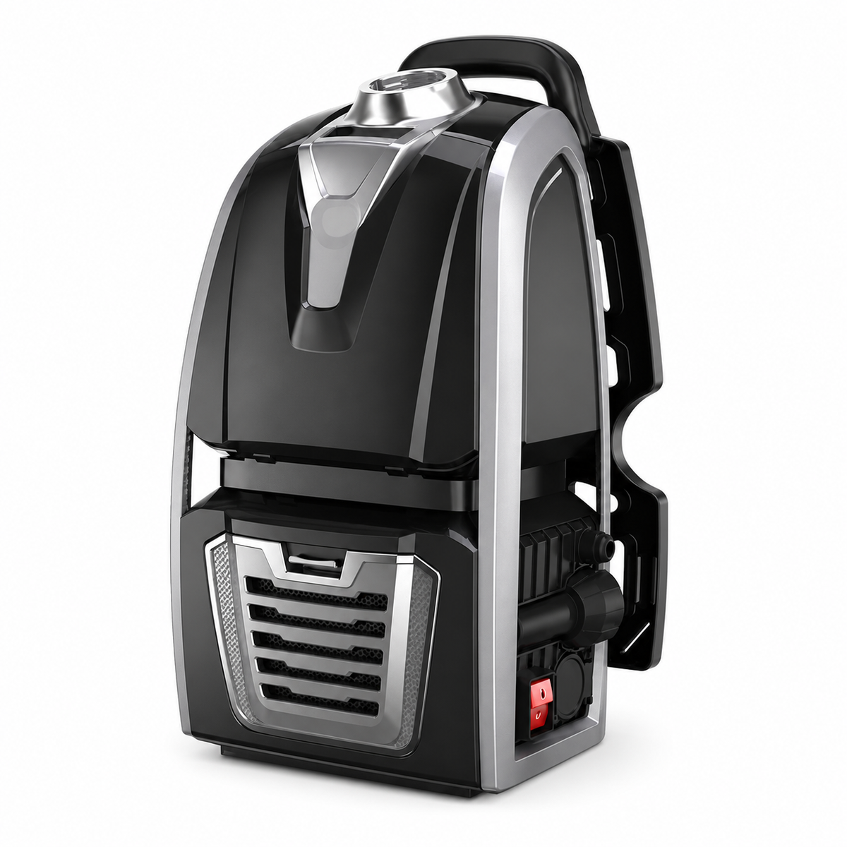 JB61 commercial backpack vacuum cleaner angled view showing compact body and carry frame