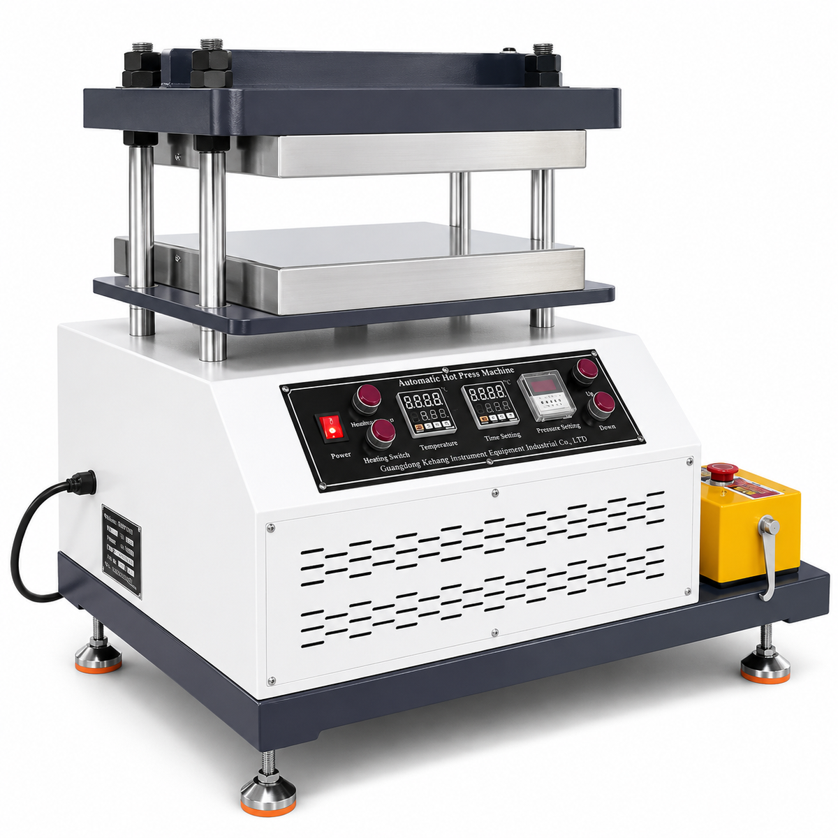 Kehong RT-250C vulcanizing press with heated steel platen and dual temperature controls