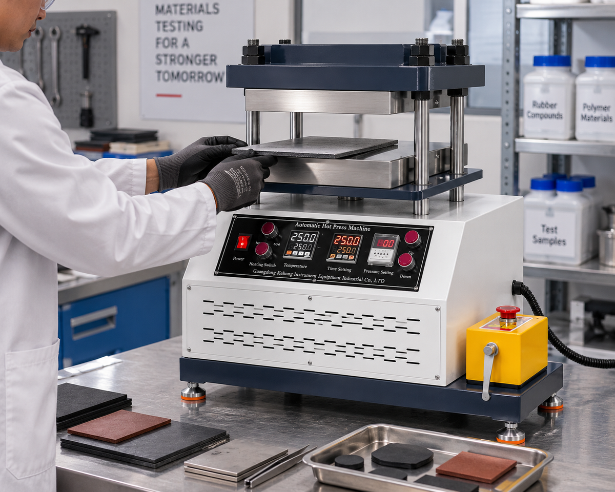 Industrial vulcanizing heat press machine with dual temperature controllers and pressure gauge