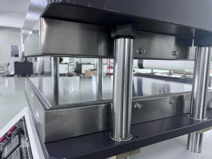 Vulcanizing heat press platen frame with stainless steel columns and heavy-duty base plates