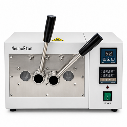 Dental tube heater with stainless steel body, two black heater tubes, and digital control panel
