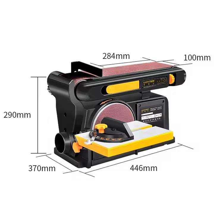 Parkside LX-SM46-550 bench belt and disc sander dimensions showing machine size and sanding areas