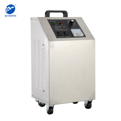 QJOzone QJ-8003K-5A water ozone generator angled view with control panel and ventilated stainless steel housing