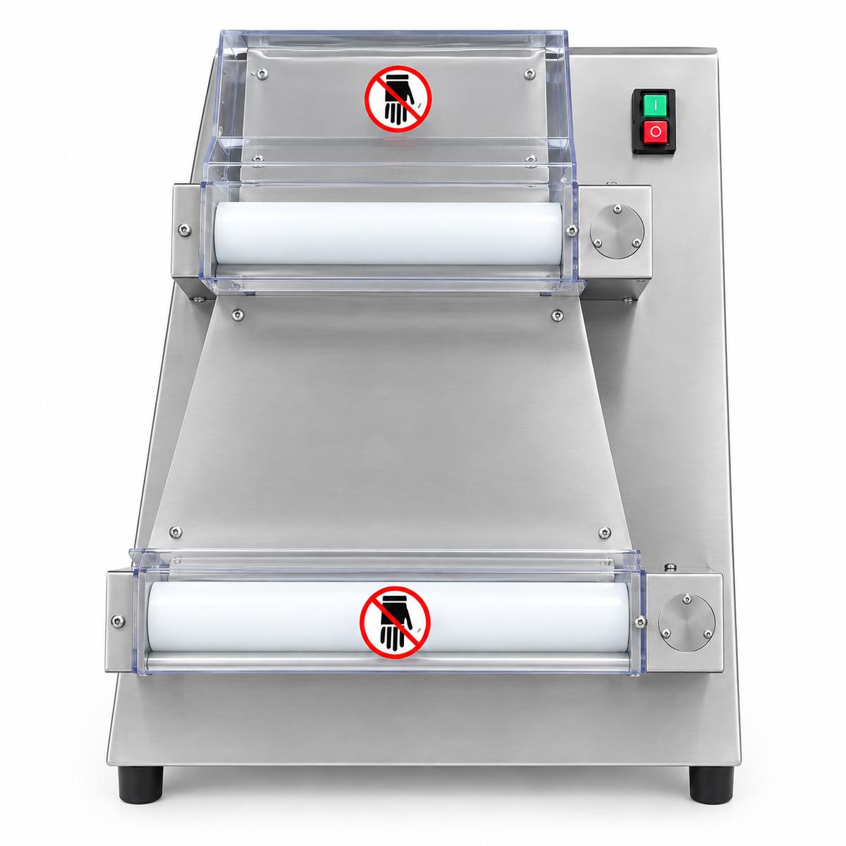 Stainless steel automatic pizza dough sheeter with rollers and power switch