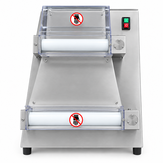 Stainless steel automatic pizza dough sheeter with rollers and power switch
