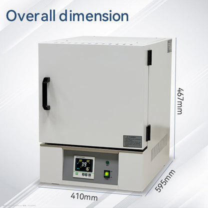 YIRUI SX-10-12 laboratory furnace dimensions showing 410mm width, 595mm depth and 467mm height