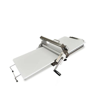 ZJ-300 manual dough sheeter with stainless steel rollers and foldable pastry work table